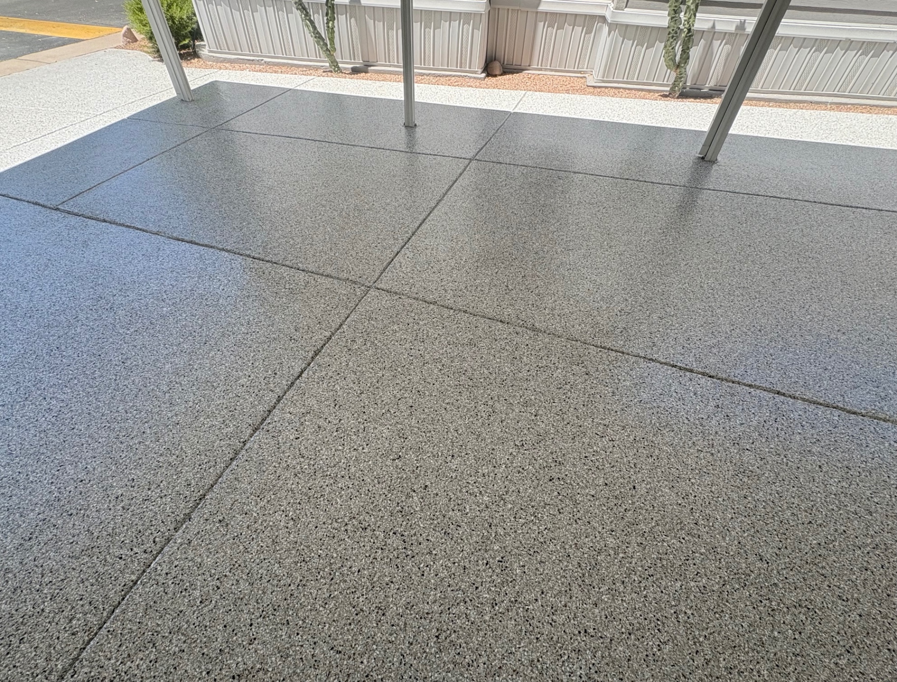 Carport coating with decorative flake
